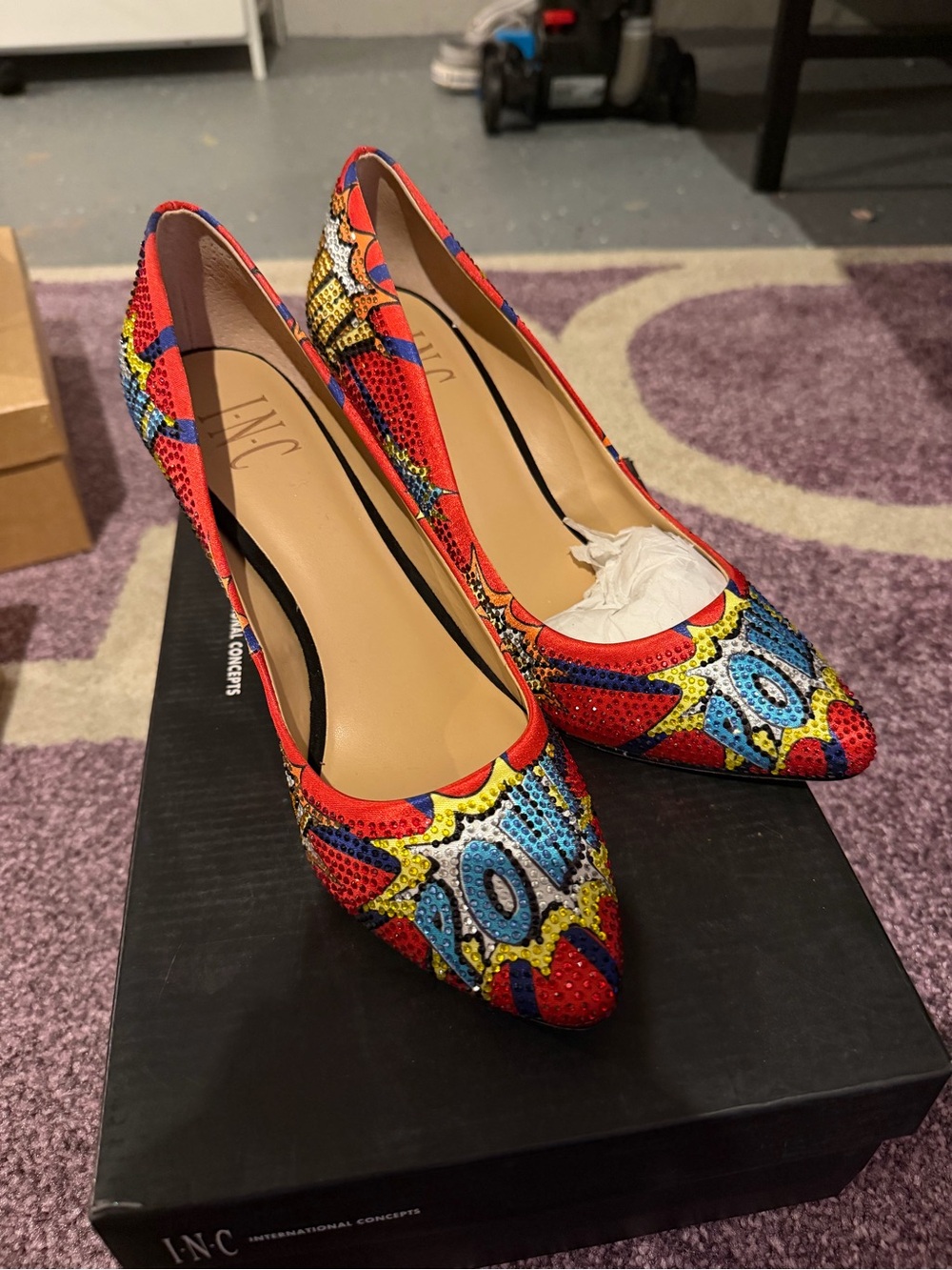 INC International Concepts Red Multicolor Embellished Pointed-Toe Pumps